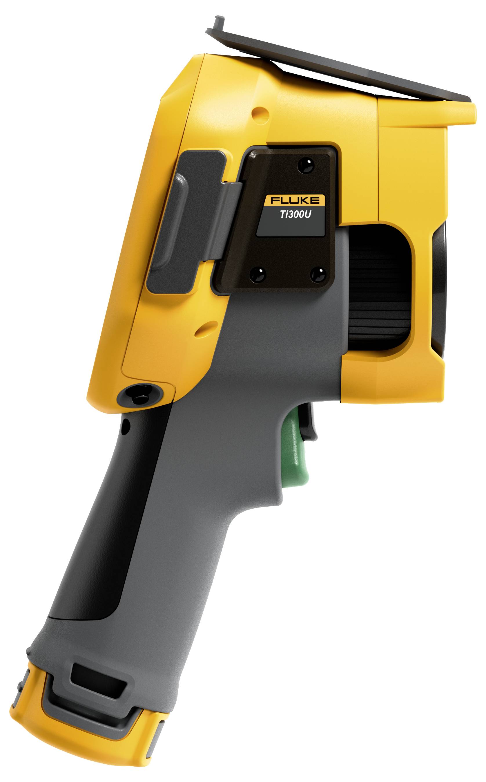 Tragbare Fluke Ti300U Infrarot-Wärmebildkamera mit Pistolengriff und gelb-schwarzem Gehäuse auf weißem Hintergrund.