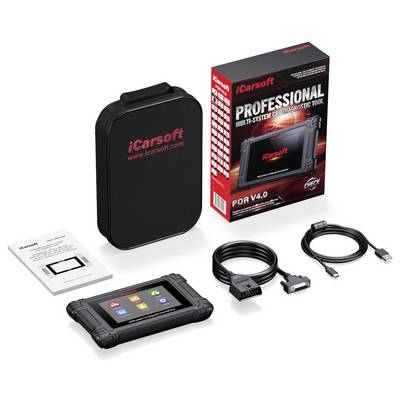 iCarsoft professionelles Mehrsystem-Kfz-Diagnosetoolkit mit tragbarem Scanner, Koffer, Kabeln, Anleitung und Einzelhandelsverpackung.