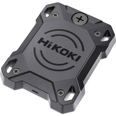 Schwarze Hikoki-Geräteabdeckung oder Halterung mit quadratischer Form und vier Eckausschnitten, mit sichtbaren Schraubenköpfen, auf weißem Hintergrund abgebildet.