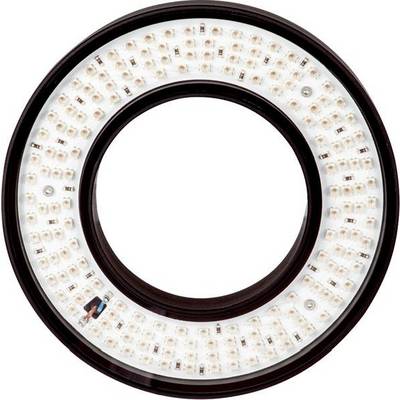 Ringförmiges LED-Ringlicht mit einem dunklen äußeren Rahmen und vielen kleinen weißen LED-Dioden um eine zentrale Öffnung herum.