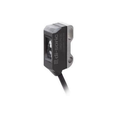 Ein schwarzer Industrie-Fotoelektrischer Sensor mit angeschlossenem Kabel, dargestellt vor weißem Hintergrund.