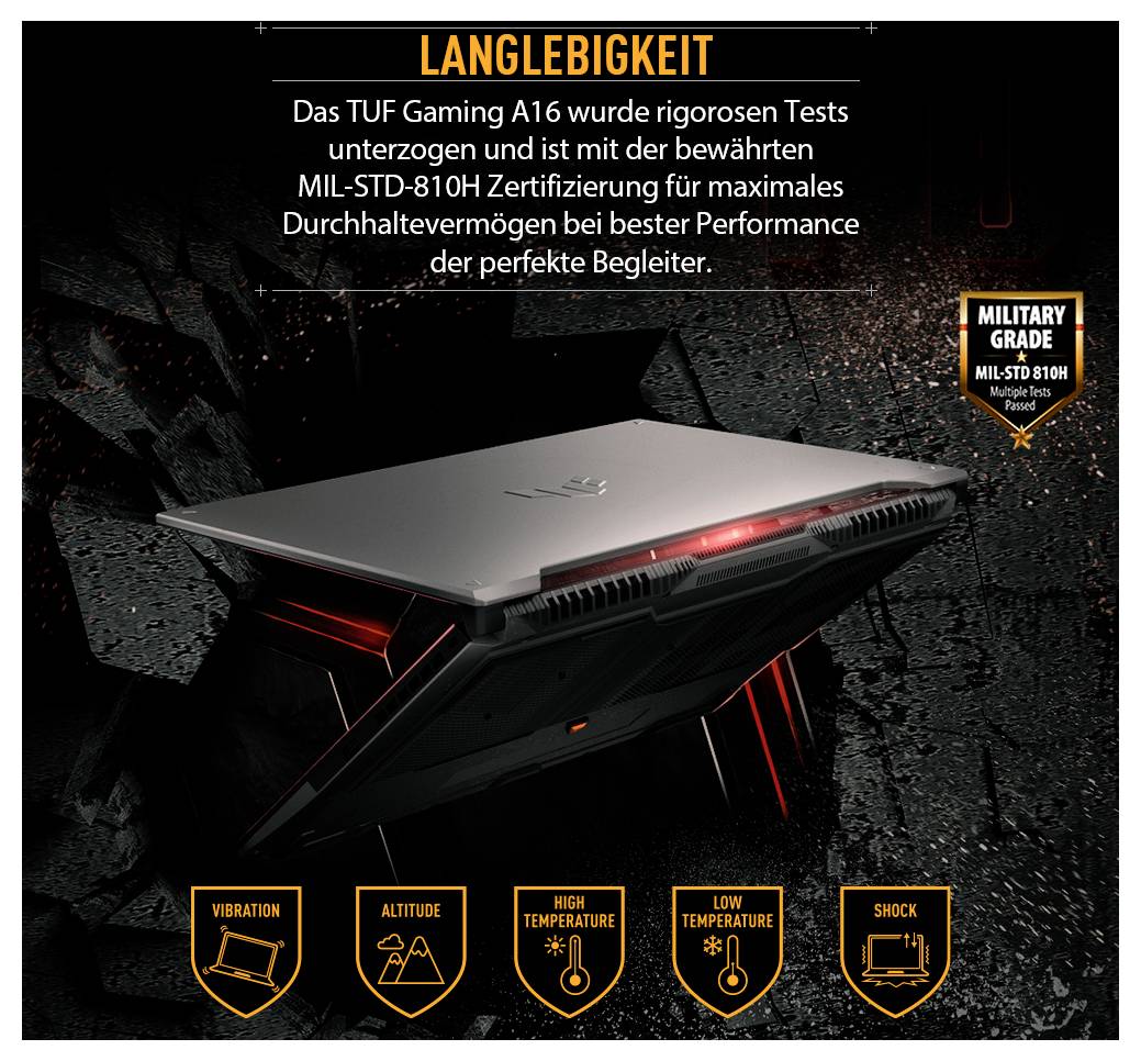 Asus Gaming Notebook TUF Gaming A16 40.6 cm (16 Zoll) 170 6 GB RAM 512 GB SSD Deutsch, QWERTZ AMD NVIDIA GeForce RTX 405-12