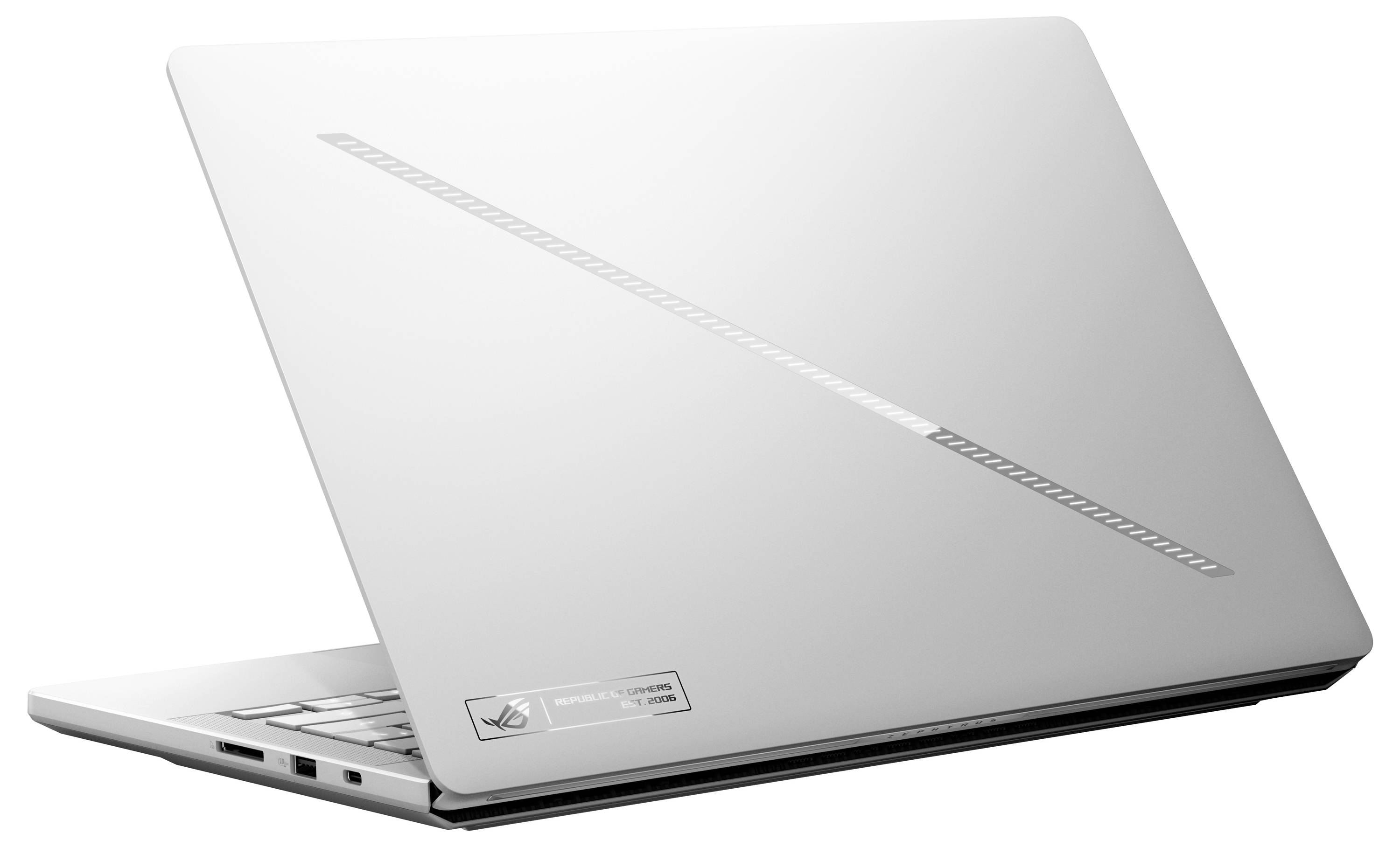 Geschlossenes silberfarbenes Laptop, das in Seitenansicht vor weißem Hintergrund dargestellt wird, mit dem Bildschirmdeckel größtenteils geschlossen.