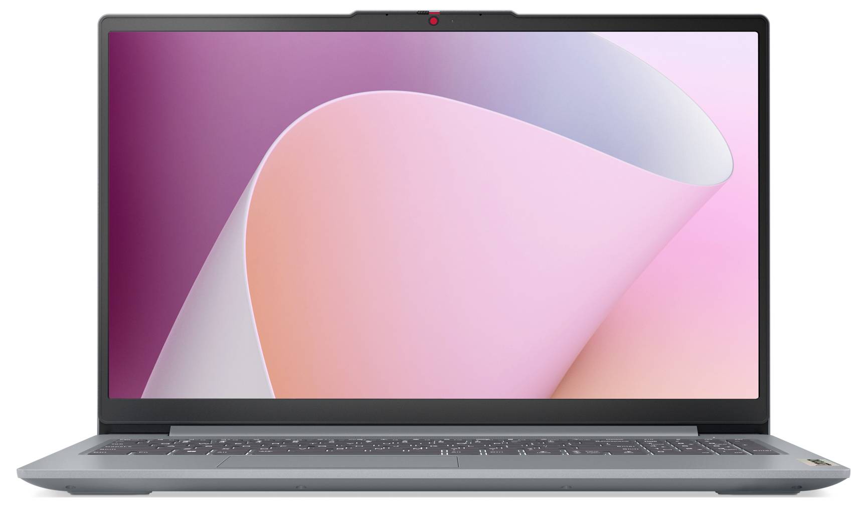 Zugeklappter Laptop mit abstrakt pinkem Hintergrundbild auf dem Bildschirm angezeigt.