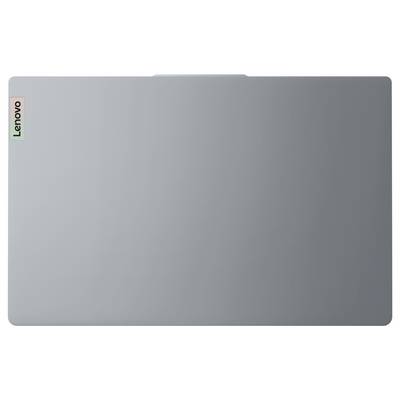 Geschlossener silberner Lenovo-Laptop mit Oberseite und Logo in der Ecke