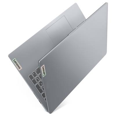 Zwei graue Lenovo-Laptops, teilweise geöffnet und sich überlappend, zeigen die Tastaturen und Lenovo-Logos auf weißem Hintergrund.