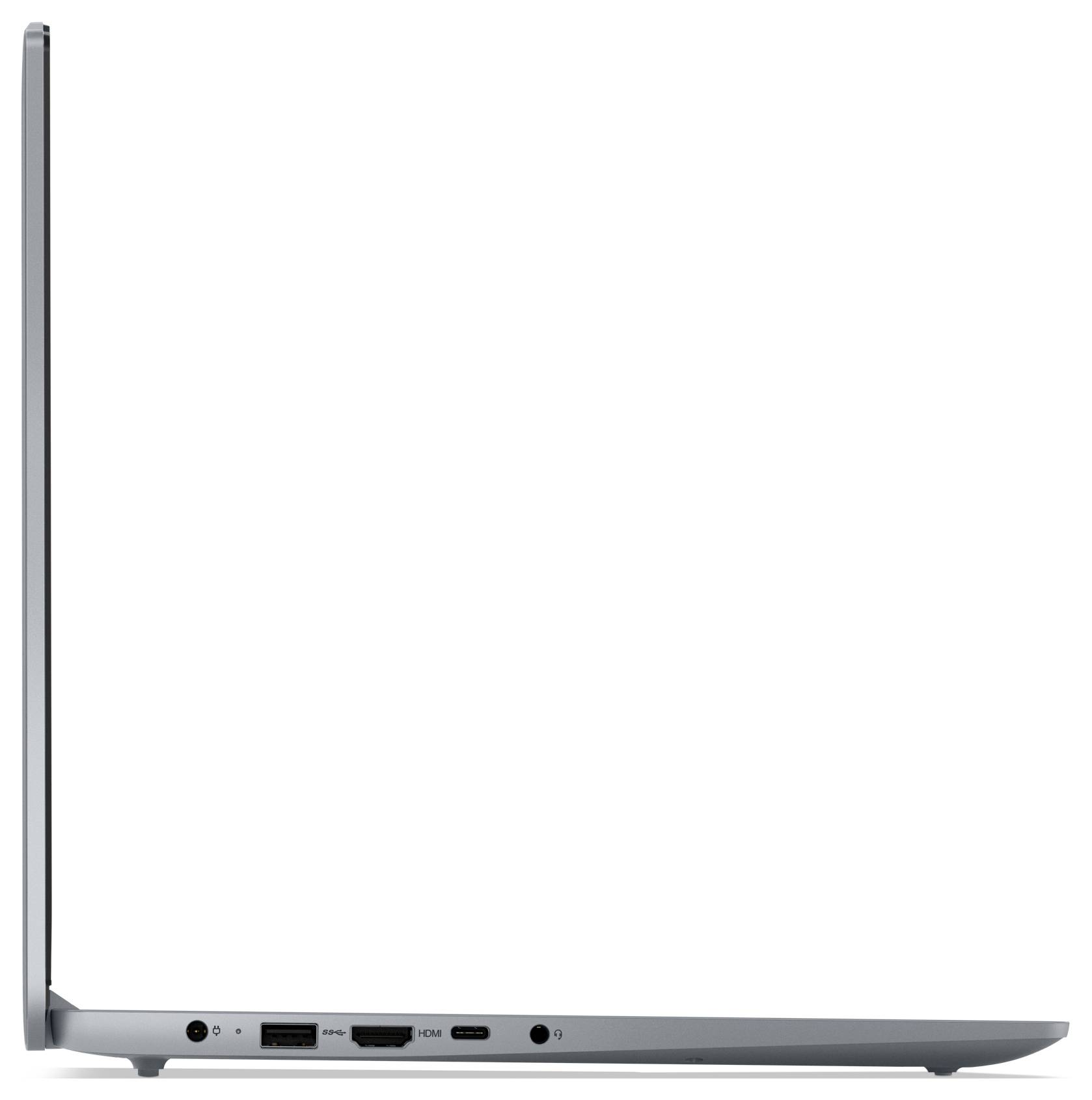 Seitenansicht eines geschlossenen silbernen Laptops, die sein dünnes Profil und die Anschlüsse auf der linken Seite zeigt.