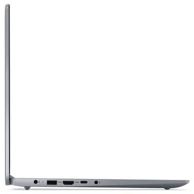 Seitenansicht eines geschlossenen silbernen Laptops, die sein dünnes Profil und die Anschlüsse auf der linken Seite zeigt.