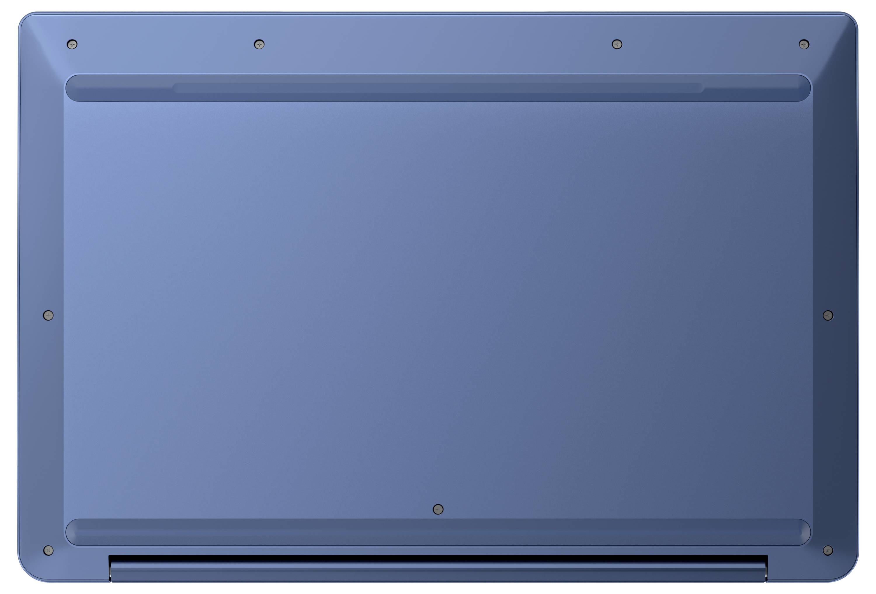 Blaumetallplatte oder -abdeckung mit Schrauben rund um die Kanten und zwei horizontalen erhabenen Schlitzen in der Nähe der Ober- und Unterseite.