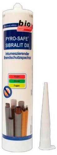 Zylinder von Bio Pyro-Safe Sibralit DX Industrielöschmittel-Spray mit farbigem Sicherheitsetikett und weißem Düsenaufsatz daneben.
