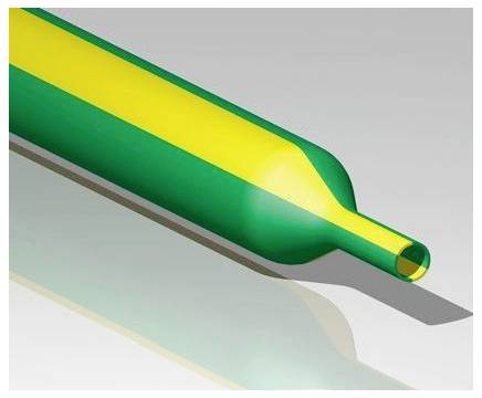 Grün und gelbes isoliertes Kabel oder Rohr, das sich diagonal erstreckt, mit abgetragenem Ende, das den inneren Kern zeigt.