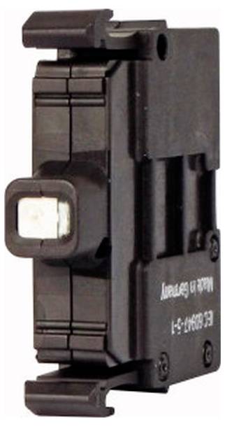 Nahaufnahme eines schwarzen elektrischen Schutzschaltermoduls mit einem weißen Umschalter und Befestigungsclips.