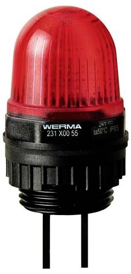 Rotes Industrielles Warnleuchten-Signal mit schwarzer Basis und zwei Befestigungsstiften, gekennzeichnet mit „WERMA 231 X00 55".