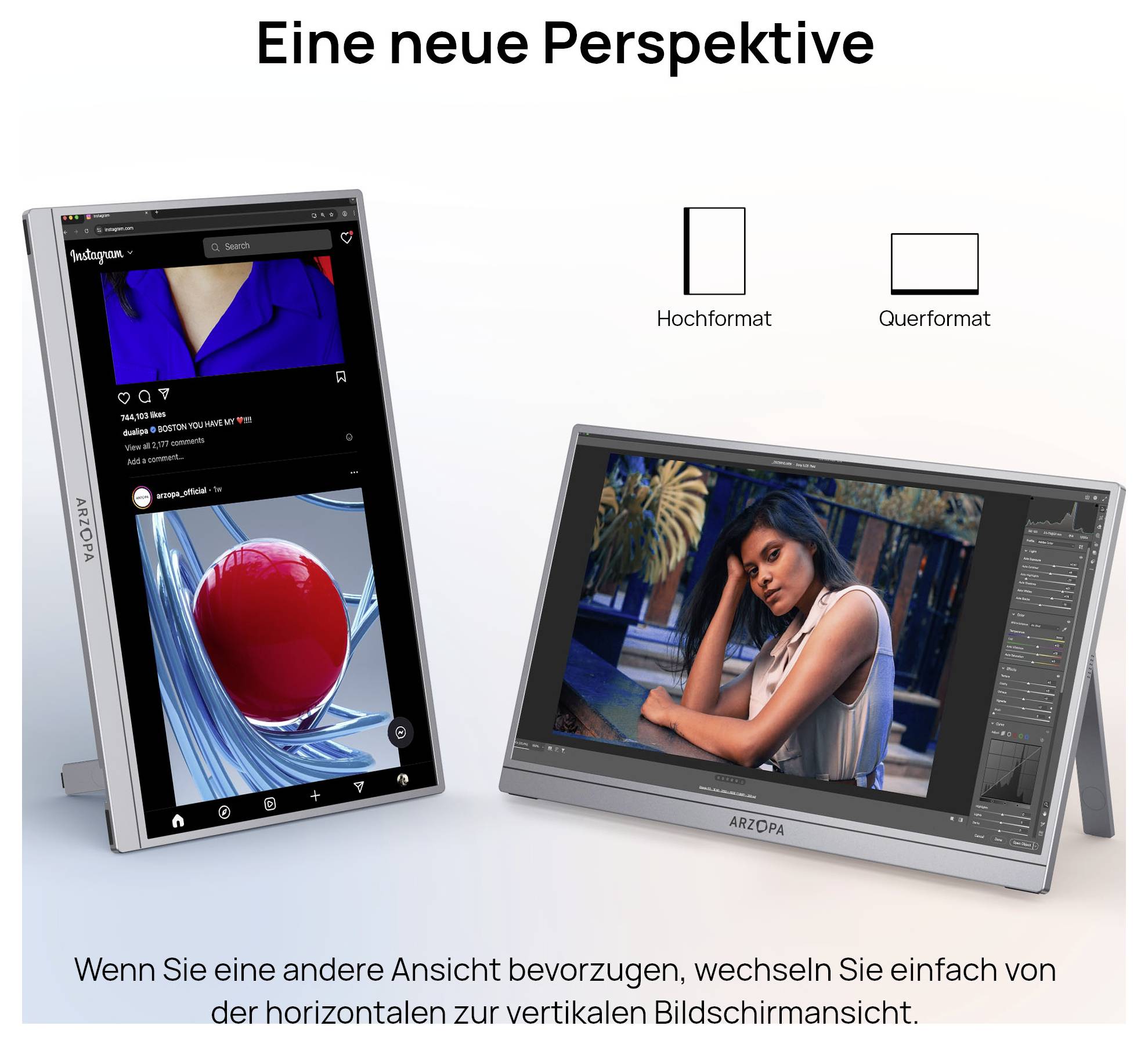 Arzopa Portabler Monitor EEK C (A - G) 43.9 cm (17.3 Zoll) 1920 x 1080 Pixel 16:9 25 ms HDMI®, USB-C®, USB-A (Host) IPS LCD