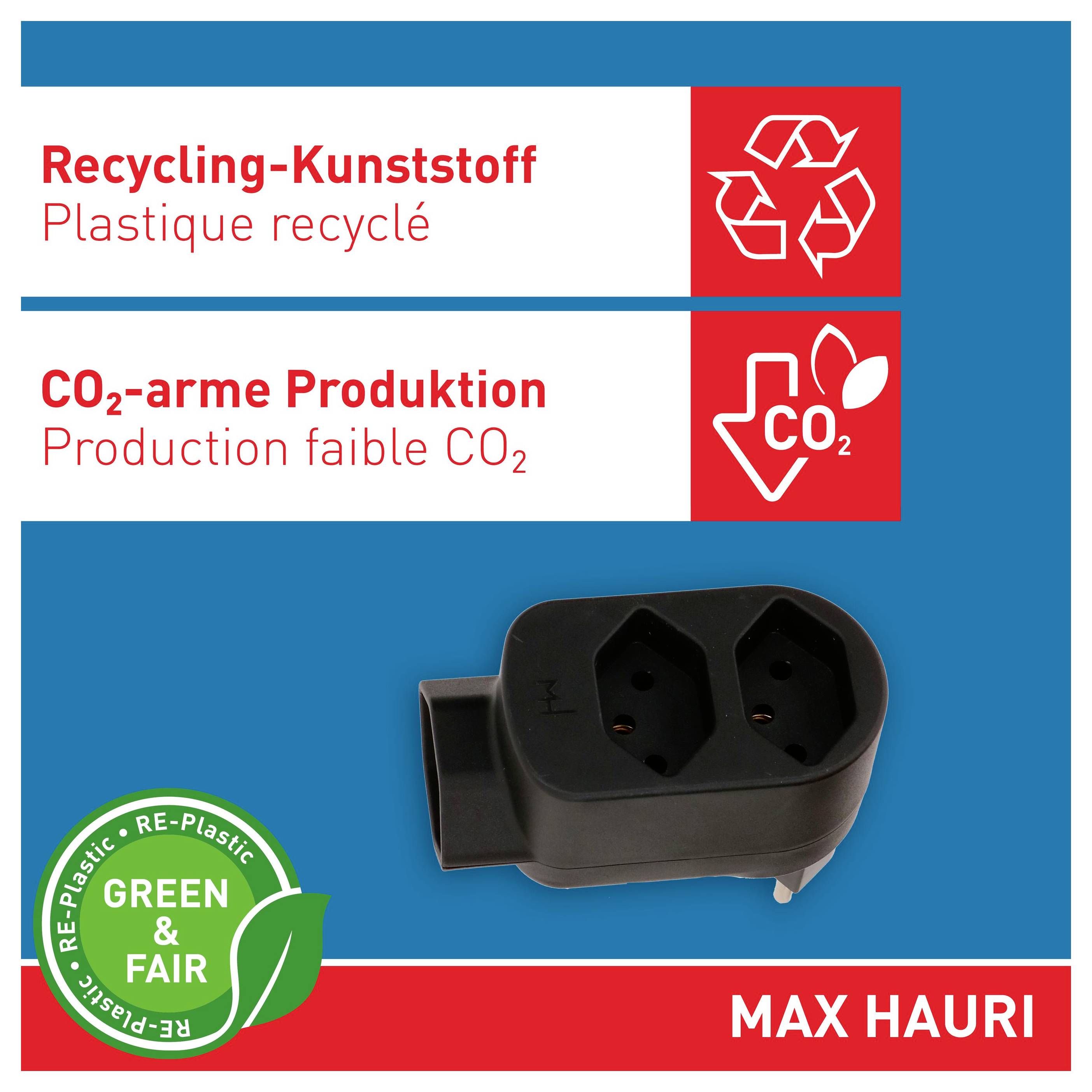Max Hauri 177213 Abzweigstecker 3polig Schwarz-5
