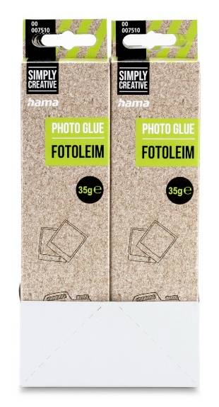 Zwei Packungen Simply Creative Hama Fotoleim, je 35 g, nebeneinander in Einzelhandelverpackung angezeigt.