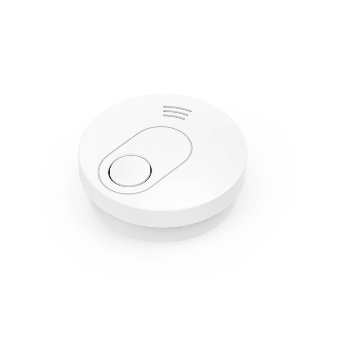 Weiße runde kabellose Türklingel mit kleinem zentralem Druckpad und Signalanzeigemarkierungen