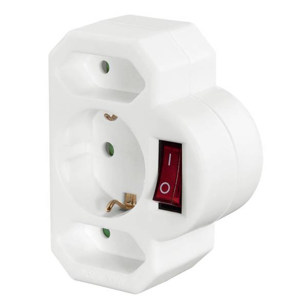 hama 00223217 Steckdosenadapter 3-fach, 1x Schutzkontakt, 2x Euro, Schalter, Weiß