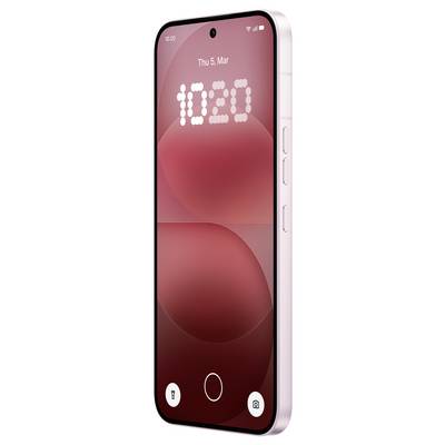Ein rosa Smartphone in Vorderansicht mit aktiviertem Sperrbildschirm, auf dem "Do 5, Mär" und die Uhrzeit "10:20" angezeigt werden.
