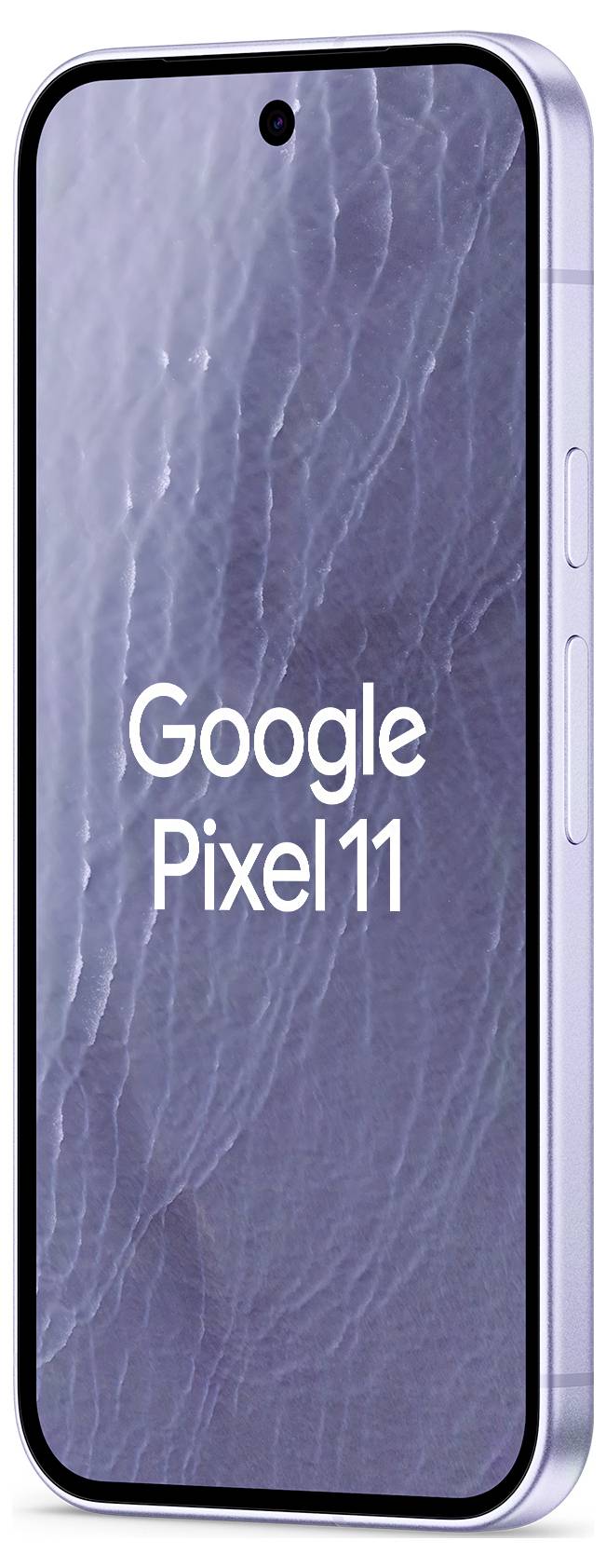 Google Pixel 11 Smartphone in Vorder- und Seitenansicht mit blau-violettem Bildschirm und zentriertem Text „Google Pixel 11".