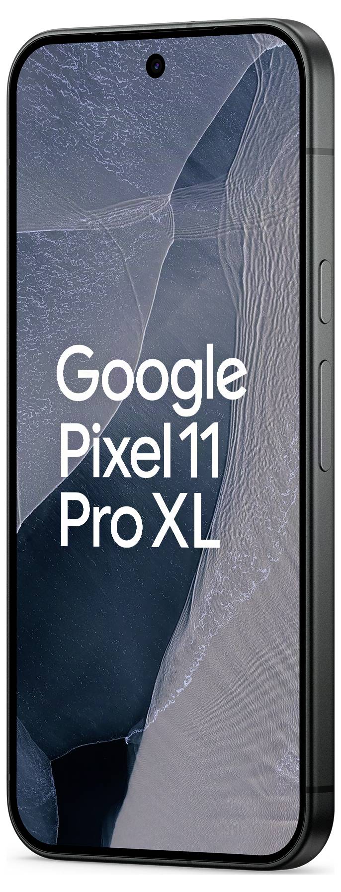 Google Pixel 11 Pro XL Smartphone in der Vorderansicht mit eingeschaltetem Bildschirm vor schwarzem Hintergrund.