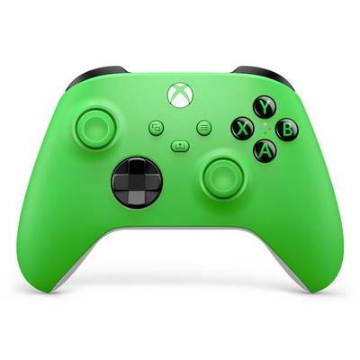Grüner Xbox-Wireless-Spielcontroller, von vorne gezeigt, mit Analog-Sticks, D-Pad, ABXY-Tasten und Xbox-Logo.