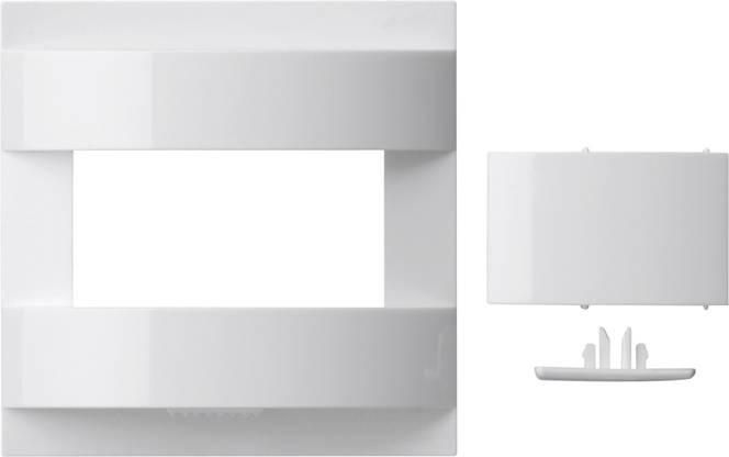 Minimalistische, weiße, wandmontierte rechteckige Leuchte in Front- und Seitenansicht auf weißem Hintergrund dargestellt.
