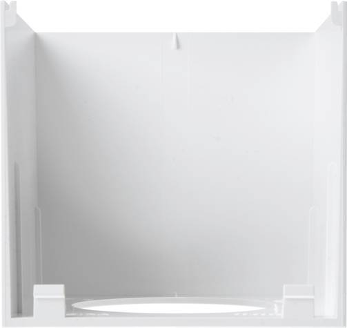 Leere transparente Kunststoff-Displaybox oder Verpackungseinsatz mit ausgespartem kreisförmigem Sockel