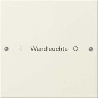 Off-weiße Wandleuchten-Schalterplatte mit Ein-/Ausschalter-Symbol und zwei Schrauben.