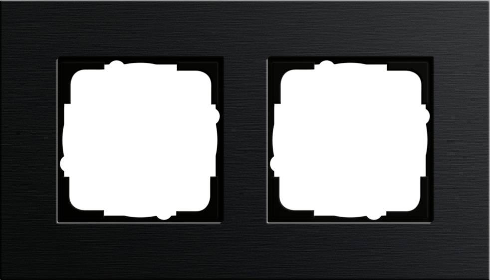 Zwei nebeneinander angeordnete weiße quadratische Formen in schwarzen Rahmen auf einem dunklen strukturierten Hintergrund.