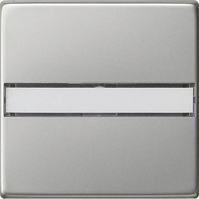 Nahaufnahme einer silbernen Wandschalterplatte mit einem zentrierten horizontal Wippschalter.