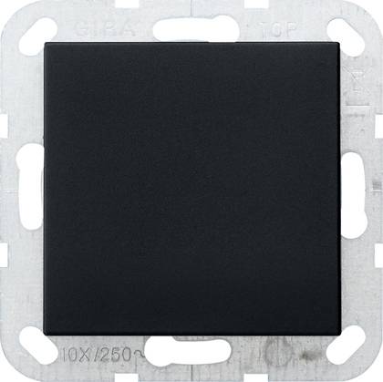 Schwarzer quadratischer Wandschalter oder Dimmer auf einer metallischen Montageplatte