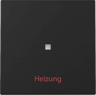 Schwarzer Wandschalter mit einem kleinen Anzeigelicht in der Mitte und dem roten Etikett „Heizung" unten.