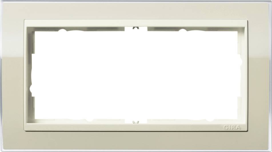 Beige Gira Wandplatte mit großem leerem rechteckigem Fenster für ein Schalt- oder Anzeigemoddul.