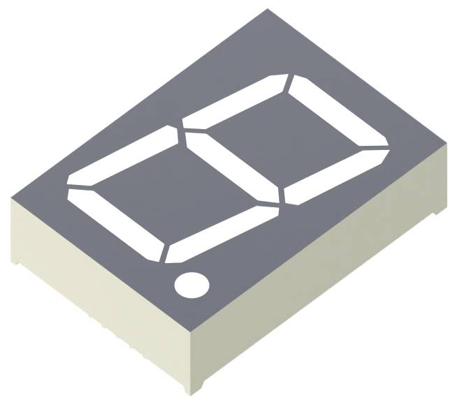 Isometrische digitale Anzeige mit der Ziffer "8" auf einem grauen LED-Module im Sieben-Segment-Stil mit einem kleinen runden Punkt darunter.