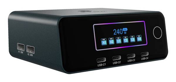 ICY BOX IB-PS2401 USB Ladestation 240 W 4x USB-C®, 2x USB-A Schwarz Innenbereich GaN