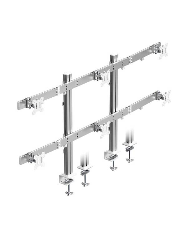 ICY BOX IB-MS666-T6  Monitor-Tischhalterung 6 Display(s) 81,3 cm (32") Silber Neigbar, Schwenkbar, Drehbar, Rotierbar