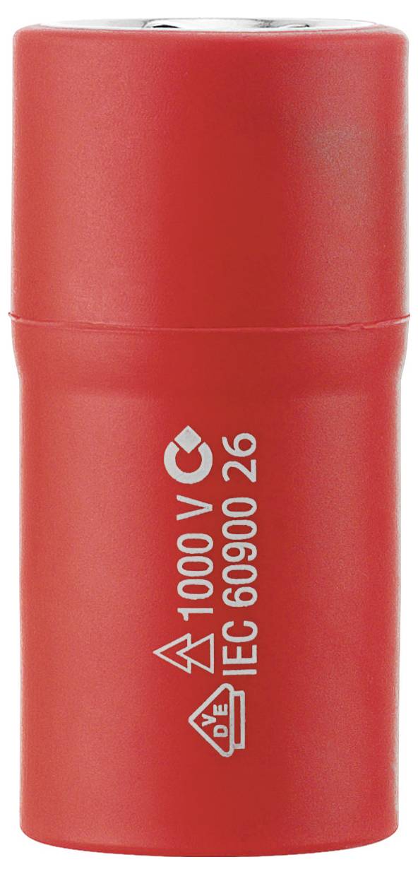 Roter zylindrischer Elektrolyt-Kondensator mit weißen Sicherheitskennzeichnungen, gekennzeichnet mit „1000 V" und „IEC 60900 26".