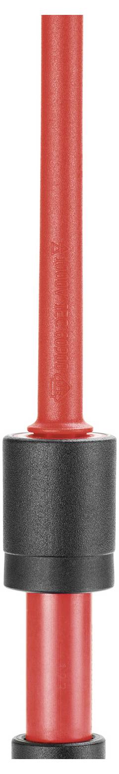 Roter vertikaler zylindrischer Marker oder Pfosten mit schwarzer Basis und Mittelteil auf weißem Hintergrund.