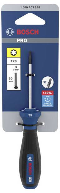 Bosch PRO Schraubendreher mit austauschbaren TX9 und T9 Bits, 60 mm Schaft, S2-Stahl und Griff mit „40 % Kraftübertragung".