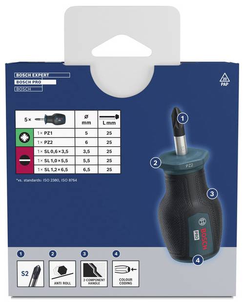 Bosch Professional 1600A03HU7 Schraubendreher-Set 5teilig PZ, Schlitz-2