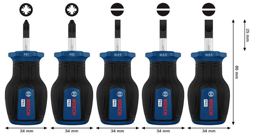Bosch Professional 1600A03HU7 Schraubendreher-Set 5teilig PZ, Schlitz-3