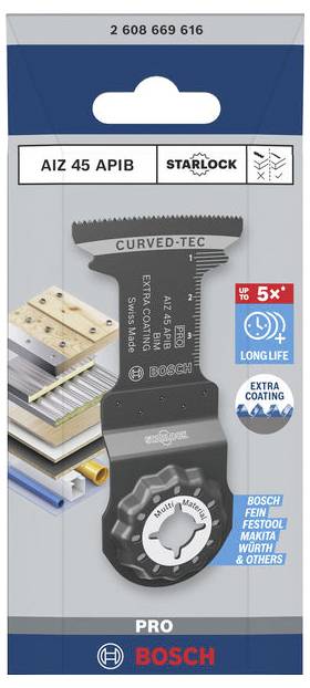 Bosch PRO Starlock Oszillationswerkzeug-Blatt-Set, AIZ 45 APIB curved-tec Holz- und Metallblatt mit Long Life, Extra-Beschichtung und kompatibel mit Bosch, Fein, Festool, Makita, Würth und anderen.