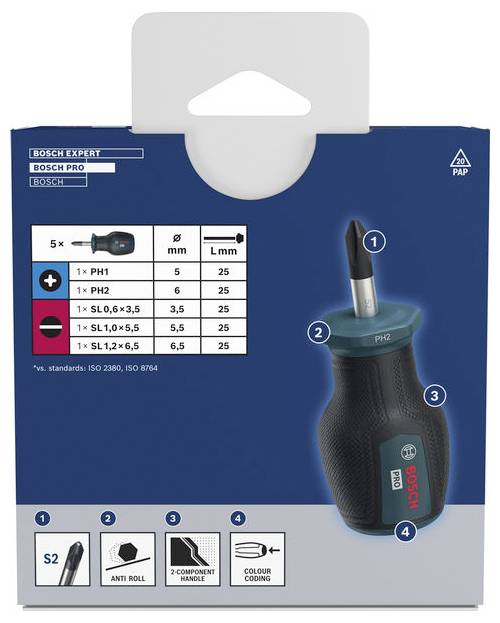 Bosch Professional 1600A03HU6 Schraubendreher-Set 5teilig PH, Schlitz-2