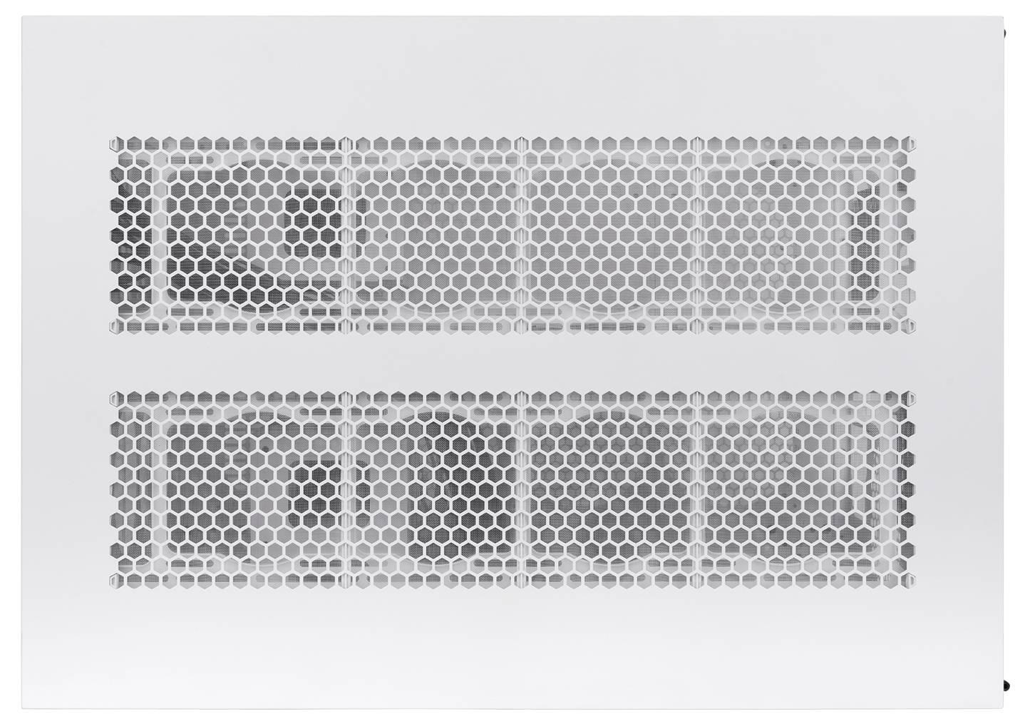 Zwei horizontale, wabenmusterartige graue Paneele auf weißem Hintergrund, jedes mit subtiler blockartiger Schattierung über dem Gitter.