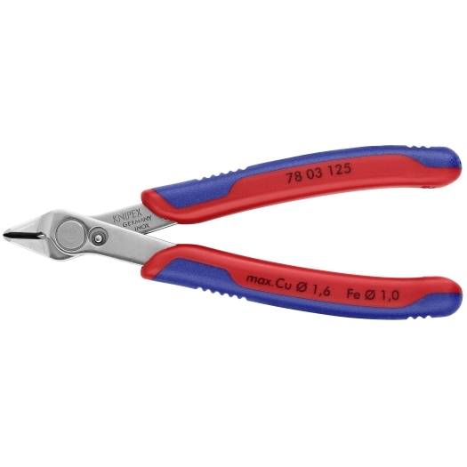 Knipex Seitenschneider mit roten und blauen Griffen auf weißem Hintergrund.