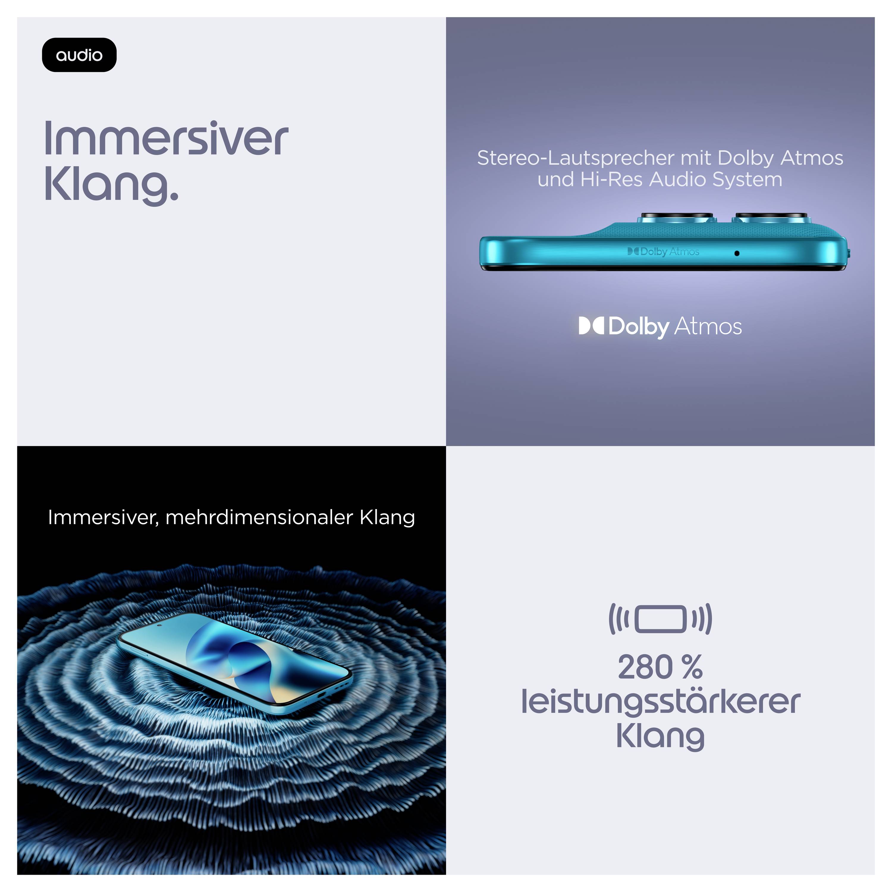 Immersiver Klang mit Dolby Atmos und Hi-Res Audio. 280 % leistungsstärkerer Klang.