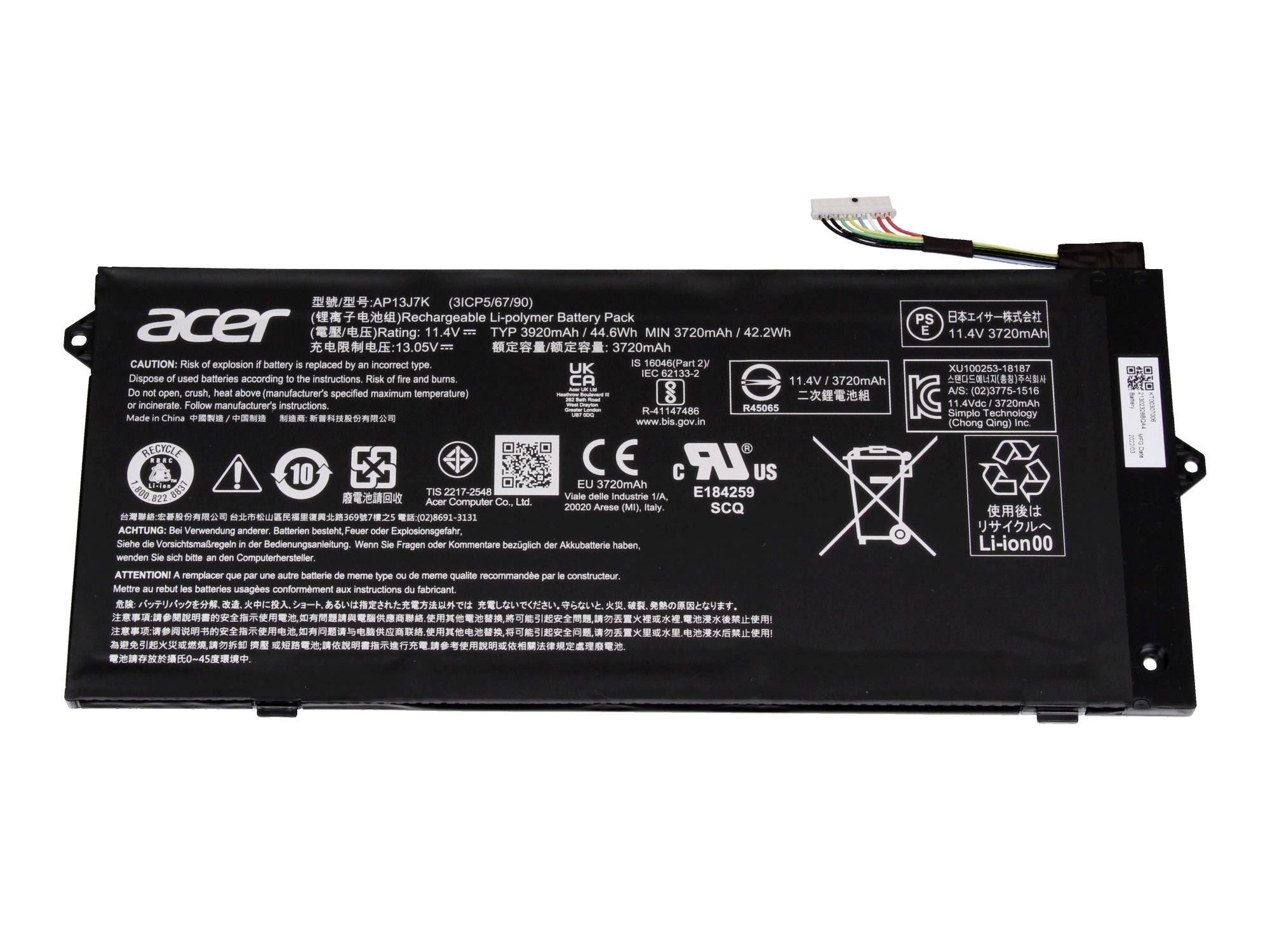 Acer Akku KT.00304.008 KT.00304.008 Laptopaccu 11.40 V 3920 mAh Acer