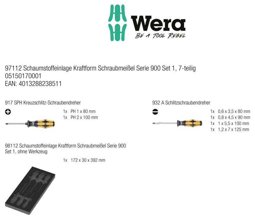 Wera 97112 Serie 900 Set 1 Werkstatt, Universal Schraubmeißel Set Klingenbreite: 3.5 mm, 4.5 mm, 5.5 mm, 7 mm Klingenlän-22