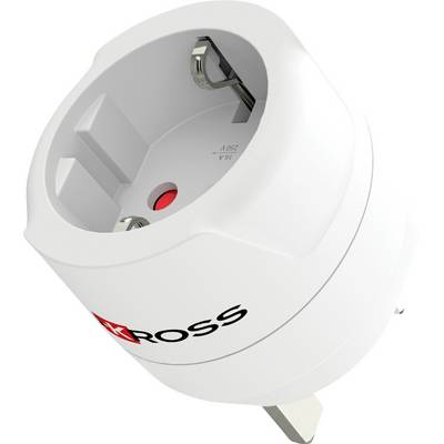Weißer Ross-Stecker mit Stromstecker mit europäischer Buchse und roter Anzeigelampe, dargestellt in einer schrägen Produktansicht auf weißem Hintergrund.